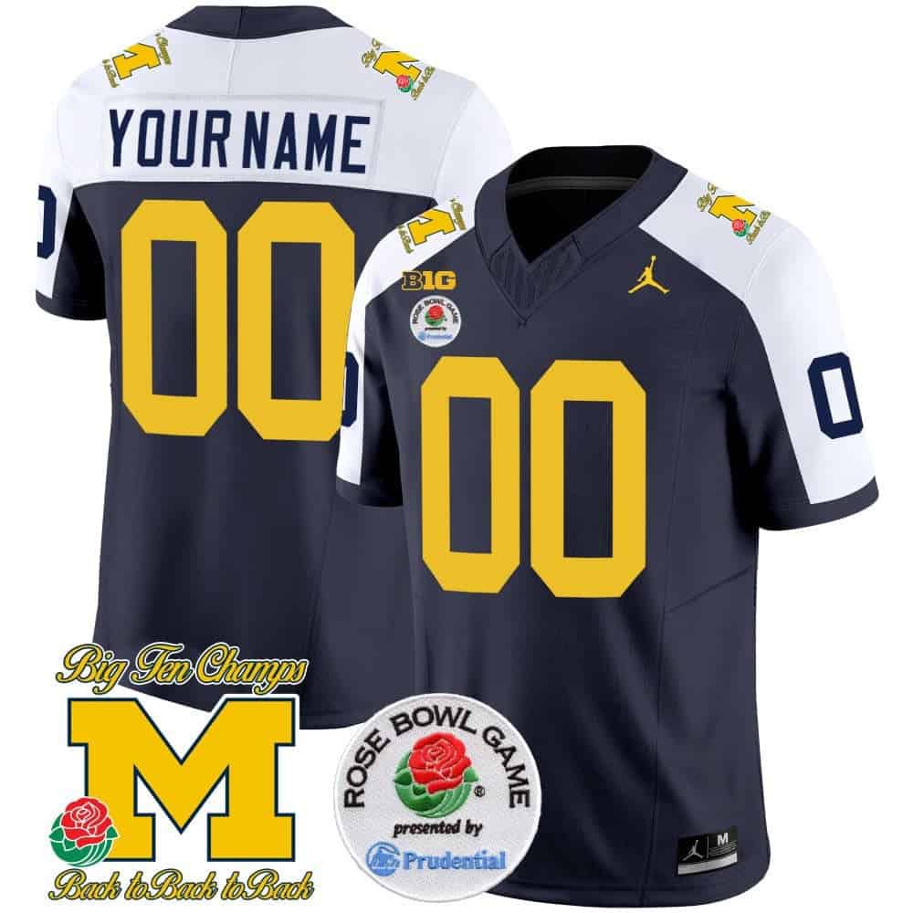Men Michigan Wolverines Drak Blue 2024 Rose Bowl Patch Vapor Limited Custom NCAA Jersey style 2->customized nfl jersey->Custom Jersey
